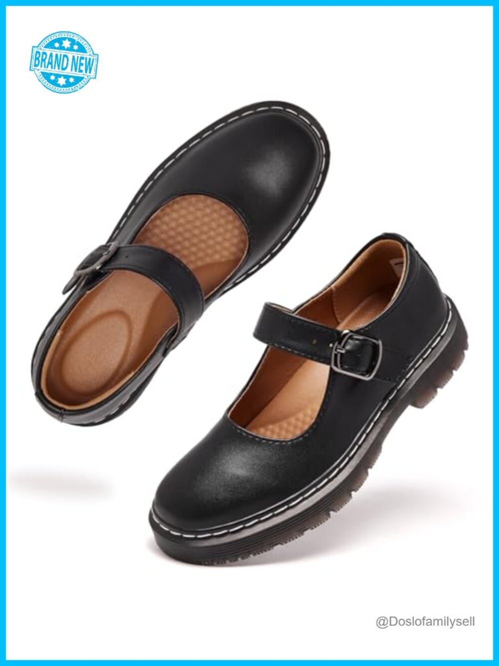 Womens Mary Jane Flats Vegan Leather Buckle Strap Memory Foam Work Office